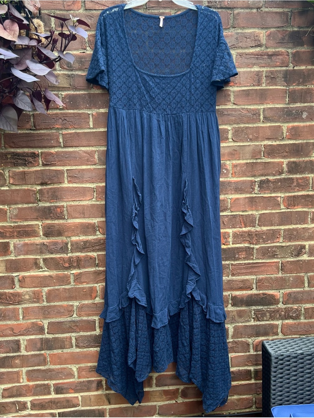 Free People Free-ist Bring the Romance Maxi Dress Sz M Navy Boho Lace Romantic - Picture 2 of 16